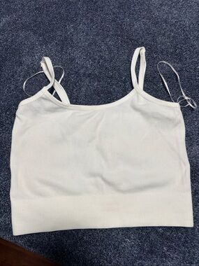 White Ribbed Spaghetti Strap Crop Tank Top - Brand: